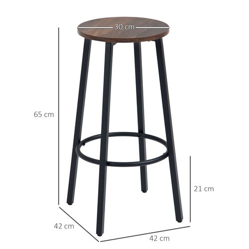 Set De 2 Tabourets De Bar Industriels, Cadre En Métal, Pour Salle à Manger, Marron