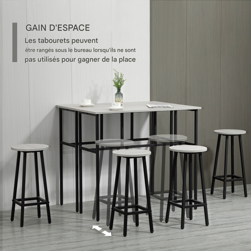 Ensemble Salle à Manger 6 Pièces, 2 Tables De Bar Et 4 Tabourets, Style Industriel, Gris