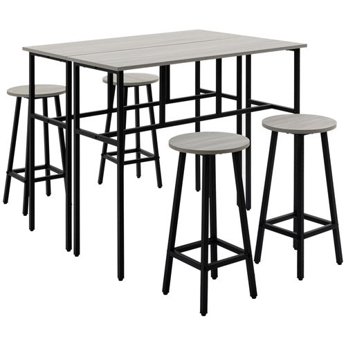 Ensemble Salle à Manger 6 Pièces, 2 Tables De Bar Et 4 Tabourets, Style Industriel, Gris