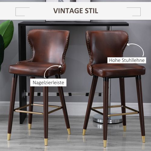 Tabourets De Bar Pu Et Métal 2 Pièces Dossier Et Repose-pied,  Brun