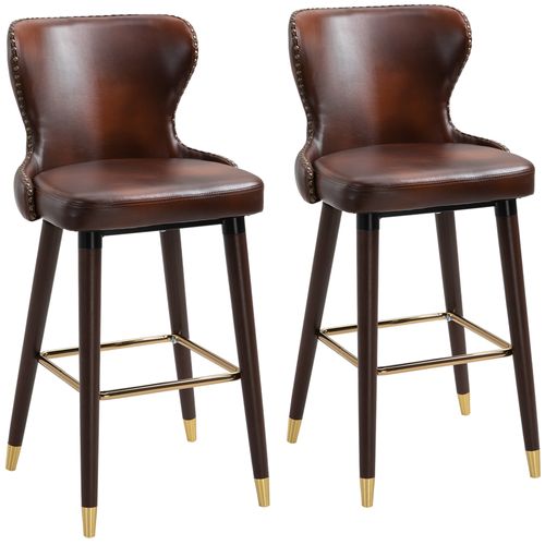 Tabourets De Bar Pu Et Métal 2 Pièces Dossier Et Repose-pied,  Brun