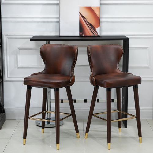 Tabourets De Bar Pu Et Métal 2 Pièces Dossier Et Repose-pied,  Brun