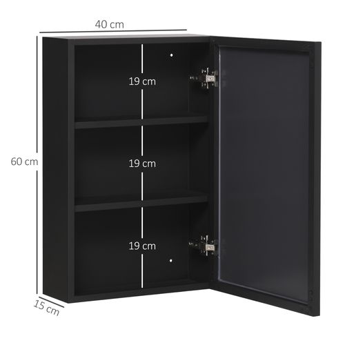 Armoire Miroir Moderne Murale 3 Niveaux De Rangement 40x15x60 Cm, Noir