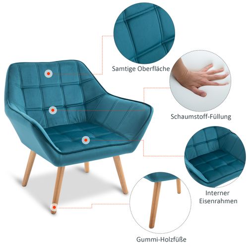 Fauteuil Oreiller, Polyester Velours, Pattes Surélevées, Bleu Clair