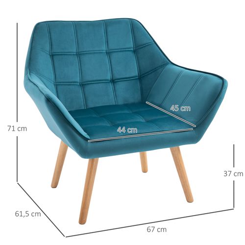 Fauteuil Oreiller, Polyester Velours, Pattes Surélevées, Bleu Clair