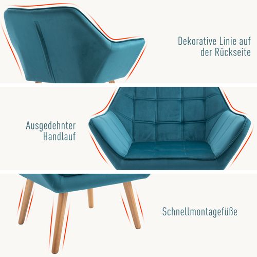Fauteuil Oreiller, Polyester Velours, Pattes Surélevées, Bleu Clair
