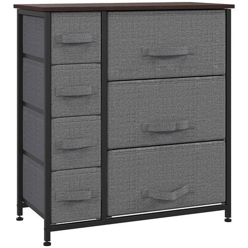 Meuble De Rangement D'appoint En Métal Avec 7 Tiroirs En Tissu Pliables, Effet Bois, Gris
