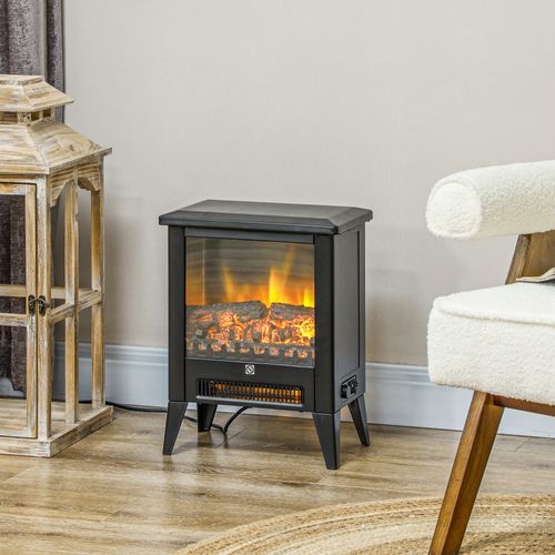 Cheminée Électrique En Métal Avec Chauffage, Effet Flammes LED, Protection Contre La Surchauffe,noir