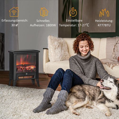 Cheminée Électrique En Métal Avec Chauffage, Effet Flammes LED, Protection Contre La Surchauffe,noir