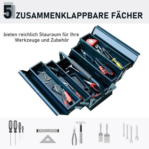 Boîte à Outils En Acier Avec 5 Compartiments, 57x21x41cm Pour Bricolage Et Réparations, Vert Foncé
