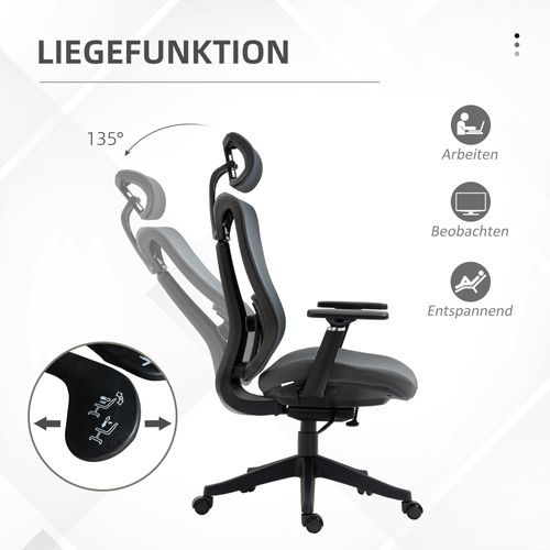 Chaise De Bureau En Maille, Fonction Allonge, Ergonomique Et Relaxante, Gris