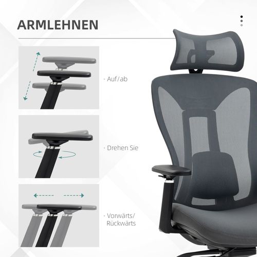 Chaise De Bureau En Maille, Fonction Allonge, Ergonomique Et Relaxante, Gris