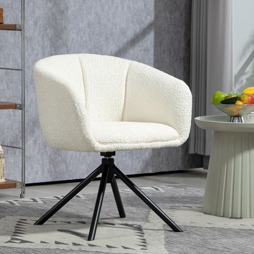Fauteuil Pivotant En Lin, 360° De Rotation, Accoudoirs, Pieds En Métal, Crème