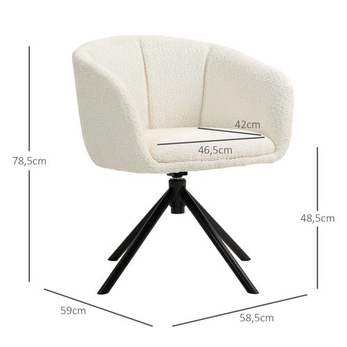 Fauteuil Pivotant En Lin, 360° De Rotation, Accoudoirs, Pieds En Métal, Crème