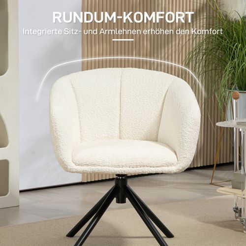 Fauteuil Pivotant En Lin, 360° De Rotation, Accoudoirs, Pieds En Métal, Crème