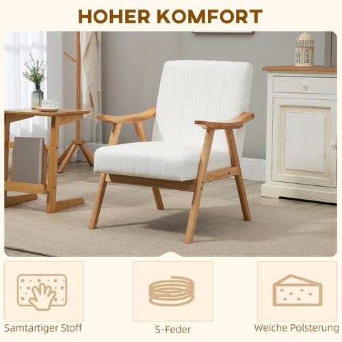 Fauteuil Polster En Velours Aspect Sauvage Avec Accoudoirs, Design Scandinave, Crème