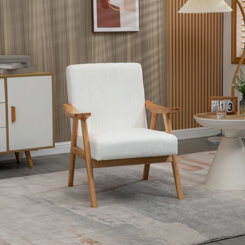 Fauteuil Polster En Velours Aspect Sauvage Avec Accoudoirs, Design Scandinave, Crème