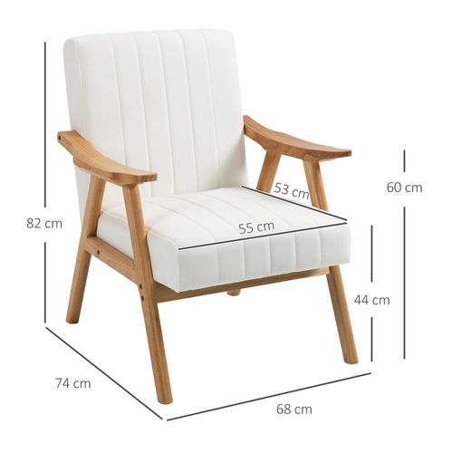 Fauteuil Polster En Velours Aspect Sauvage Avec Accoudoirs, Design Scandinave, Crème