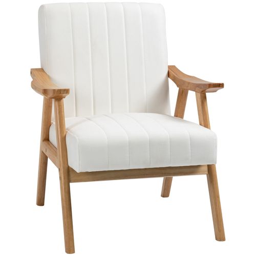 Fauteuil Polster En Velours Aspect Sauvage Avec Accoudoirs, Design Scandinave, Crème