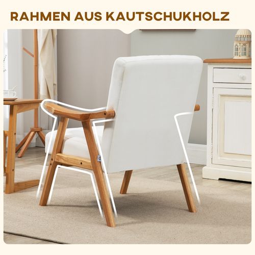 Fauteuil Polster En Velours Aspect Sauvage Avec Accoudoirs, Design Scandinave, Crème