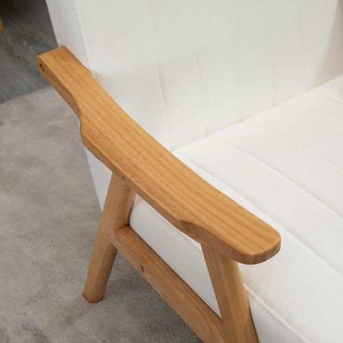 Fauteuil Polster En Velours Aspect Sauvage Avec Accoudoirs, Design Scandinave, Crème