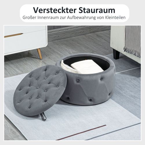 Pouf De Rangement En Velours, Pouf Rond Avec Couvercle, Ø60 X 40 Cm, Gris