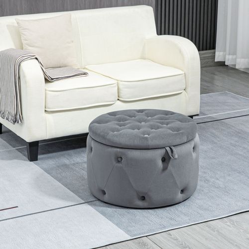 Pouf De Rangement En Velours, Pouf Rond Avec Couvercle, Ø60 X 40 Cm, Gris