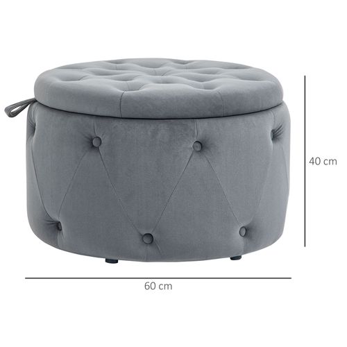 Pouf De Rangement En Velours, Pouf Rond Avec Couvercle, Ø60 X 40 Cm, Gris