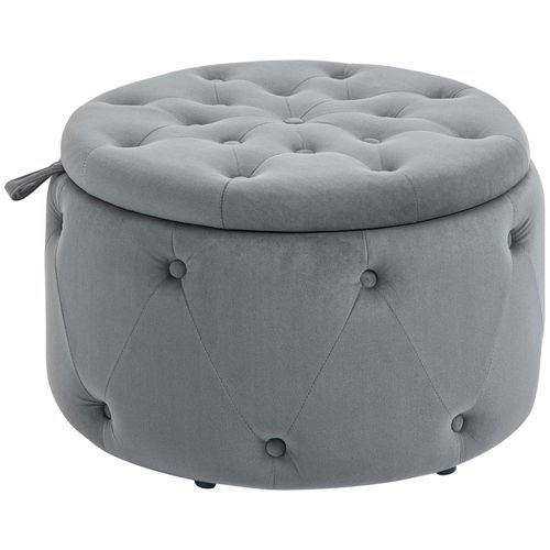 Pouf De Rangement En Velours, Pouf Rond Avec Couvercle, Ø60 X 40 Cm, Gris