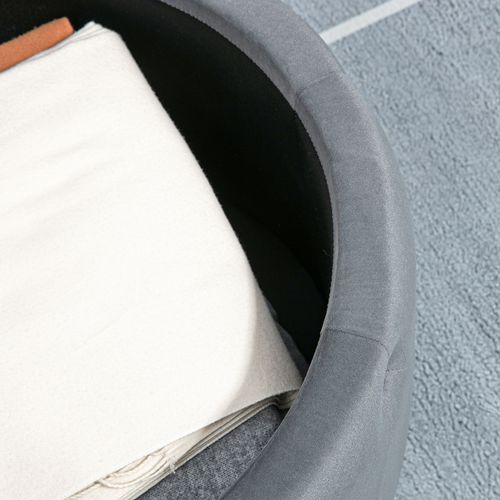Pouf De Rangement En Velours, Pouf Rond Avec Couvercle, Ø60 X 40 Cm, Gris