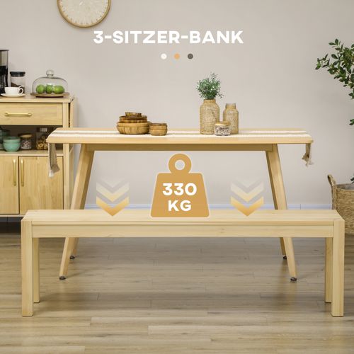 Banc 3 Places Bois Pin Style Campagne Capacité 330kg Pour Cuisine, 150x33x45 Cm, Naturel