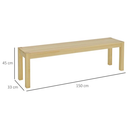 Banc 3 Places Bois Pin Style Campagne Capacité 330kg Pour Cuisine, 150x33x45 Cm, Naturel