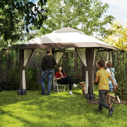 Pavillon 4x4m, Étanche, Pop-up Avec Parois En Filet, Protection Uv 50+, ,beige