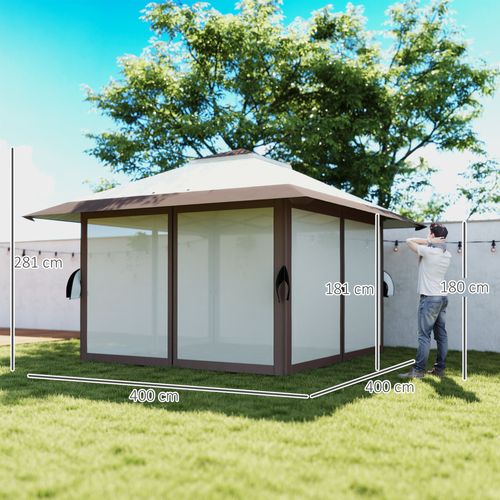 Pavillon 4x4m, Étanche, Pop-up Avec Parois En Filet, Protection Uv 50+, ,beige
