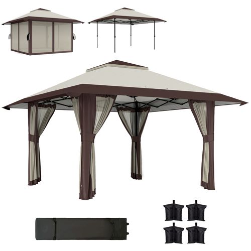Pavillon 4x4m, Étanche, Pop-up Avec Parois En Filet, Protection Uv 50+, ,beige