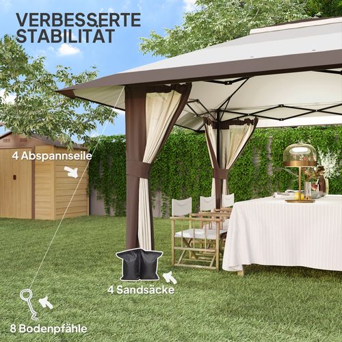 Pavillon 4x4m, Étanche, Pop-up Avec Parois En Filet, Protection Uv 50+, ,beige