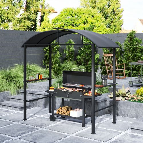 Pavillon De Barbecue 233x110x235 Cm, Avec Étagères, Toit Double, Protection Uv, ,gris Foncé
