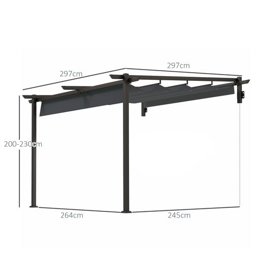 Pergola En Aluminium 3x3m Avec Toit Réglable, Protection Solaire Pour Terrasse Et Jardin, Gris Foncé