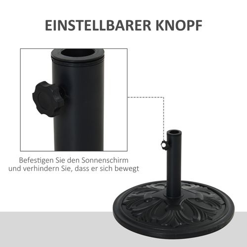 Support Parasol Ø48x34 Cm En Plastique Et Ciment, Pour Ø35/38/48 Mm, Antique Noir