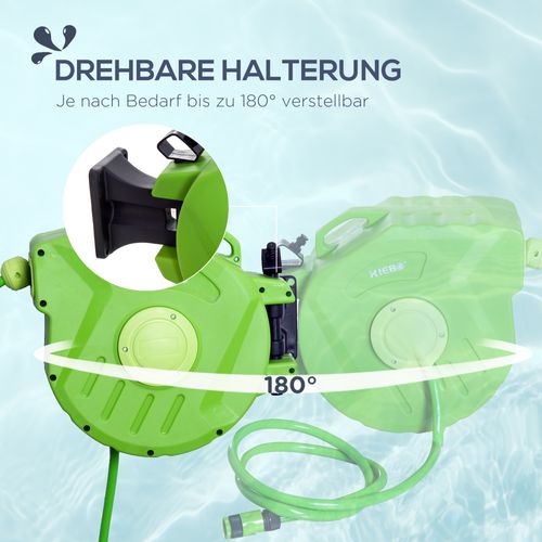 Enrouleur à Tuyau Automatique 15m Pour Air Comprimé Et Jardin, Vert