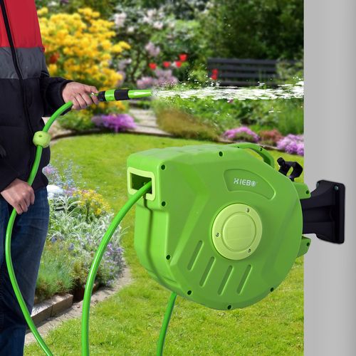 Enrouleur à Tuyau Automatique 15m Pour Air Comprimé Et Jardin, Vert