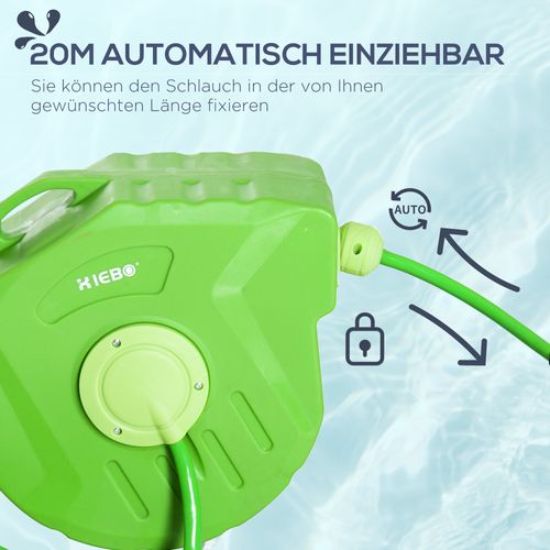 Enrouleur à Tuyau Automatique 15m Pour Air Comprimé Et Jardin, Vert