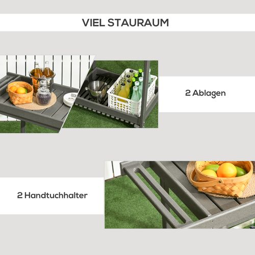 Chariot Barbecue, Avec Porte-serviette, 87x50x80cm, Chariot De Jardin Avec Étagères