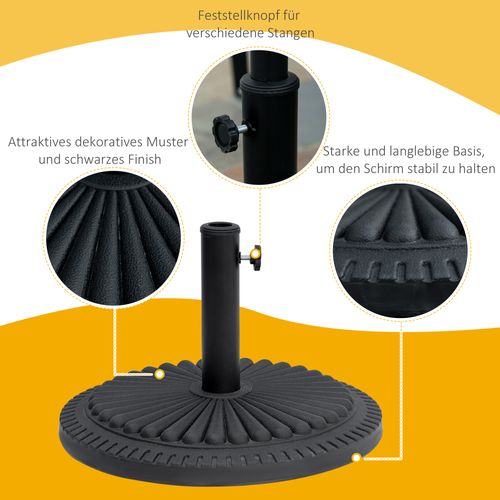 Pied Parasol Rond 14 Kg En Ciment Ø49 Cm, Pour Parasols Ø35-48 Mm, Jardin Et Terrasse