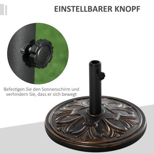 Support Parasol 13 Kg En Plastique Et Ciment Ø48x34 Cm, Pour Ø35/38/48 Mm, Bronze Antique