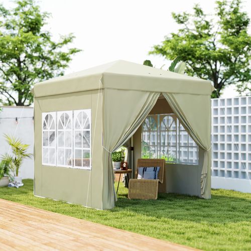 Pavillon 2,5x2,5m, Imperméable, Stable, Pop-up Avec 4 Côtés, Protection Uv 50+, ,crème