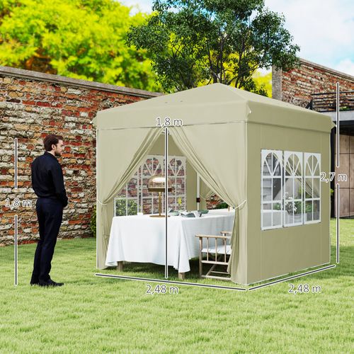 Pavillon 2,5x2,5m, Imperméable, Stable, Pop-up Avec 4 Côtés, Protection Uv 50+, ,crème