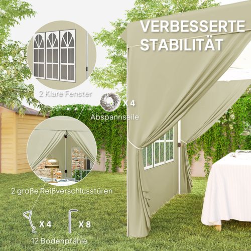 Pavillon 2,5x2,5m, Imperméable, Stable, Pop-up Avec 4 Côtés, Protection Uv 50+, ,crème