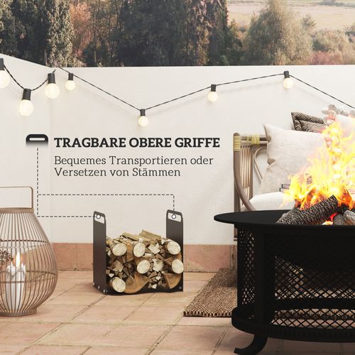 Support à Bûches En Acier Noir Avec Poignées, 36,5 X 30 X 36 Cm, Jusqu'à 30 Kg