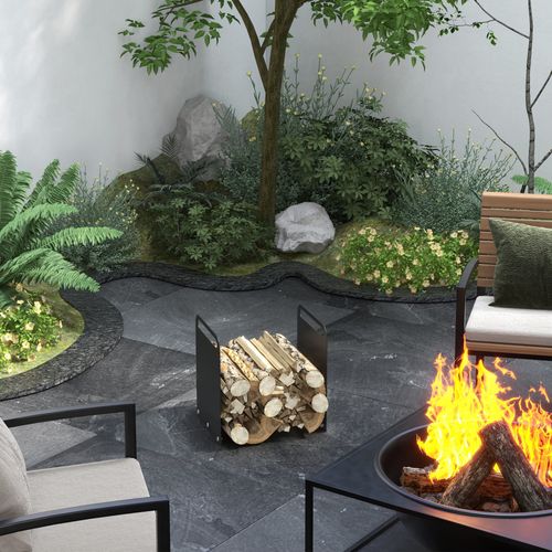 Support à Bûches En Acier Noir Avec Poignées, 36,5 X 30 X 36 Cm, Jusqu'à 30 Kg